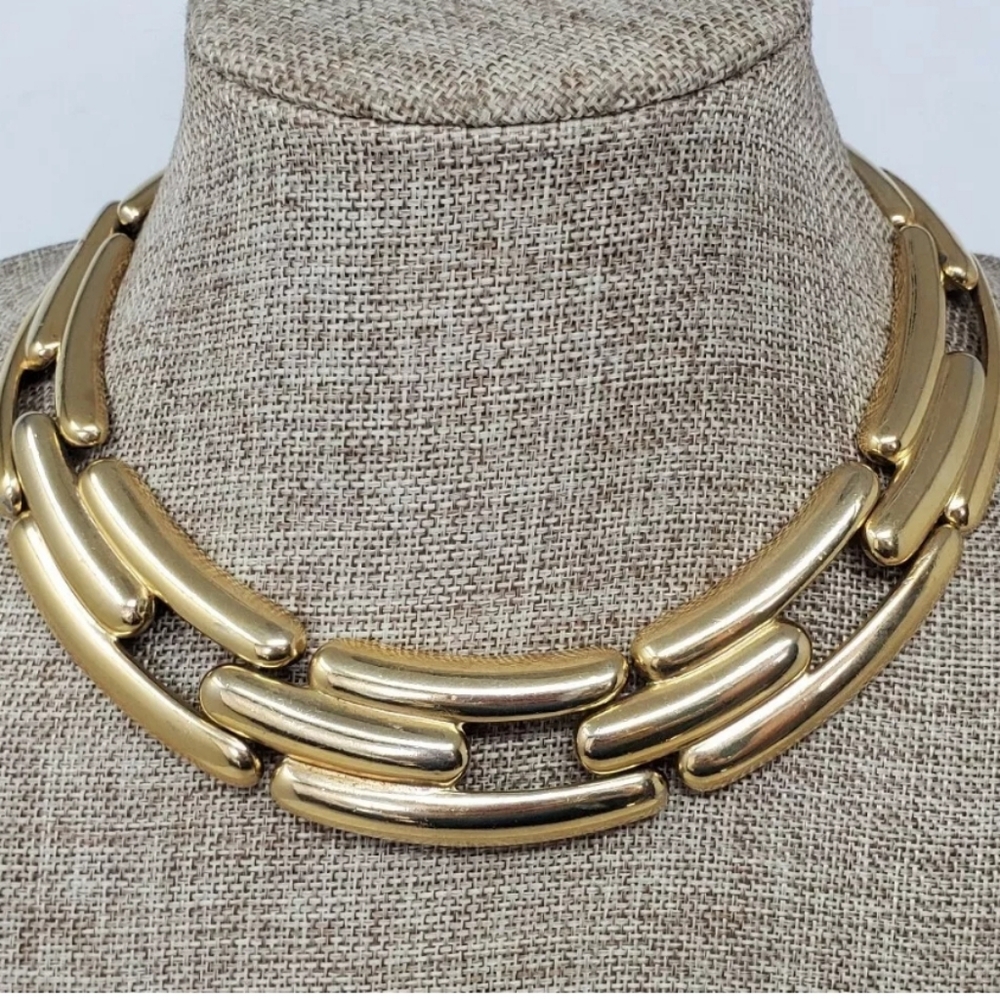 Vintage Givenchy Chunky Gold Plated Collar Necklace